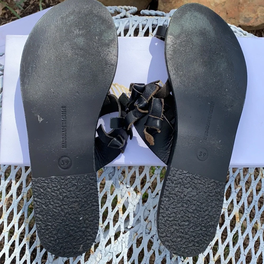 Ancient Greek Sandals Black Leather Size 39